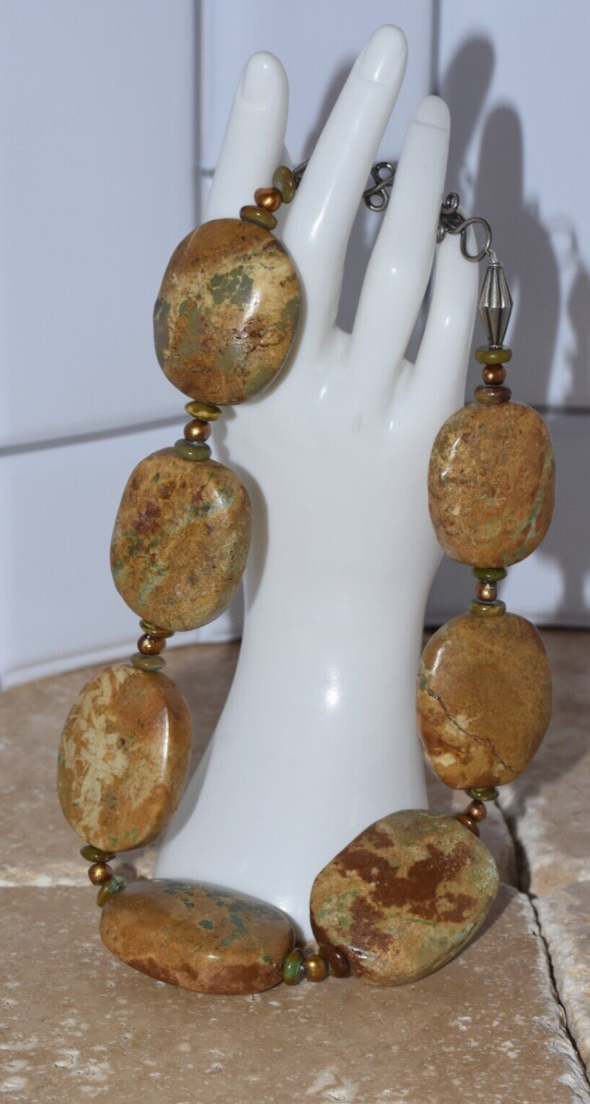 Vintage Chunky Natural Stones & Pearl Boho Moroccan Statement Necklace